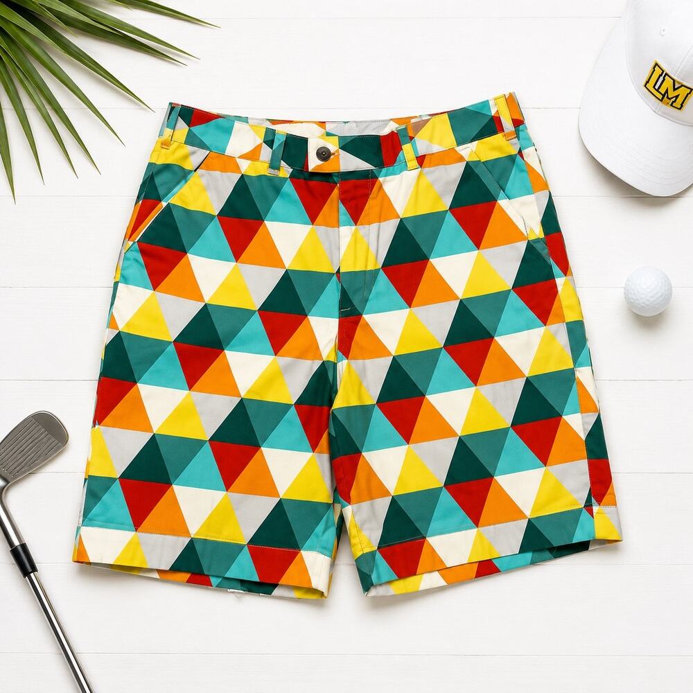 Loudmouth Golf Shorts Mens 38 Colorful Triangle Geometric Print
